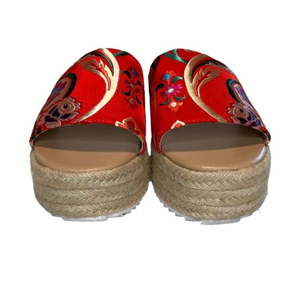 Miss Selfridge Espadrille Sliders in Floral Jacquard Size 7 / 40 Oriental Red - Picture 5 of 13
